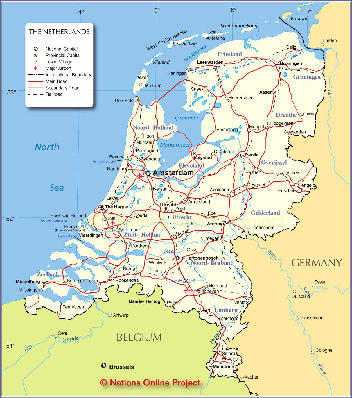 Страна Голландия - карта Голландии и соседних странах (Западная Европа -Европа)