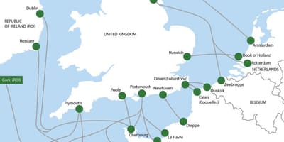 Карта паромных маршрутов в Голландию